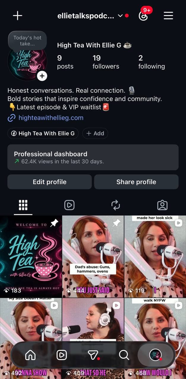 High Tea With Ellie G podcast profile and Instagram content grid