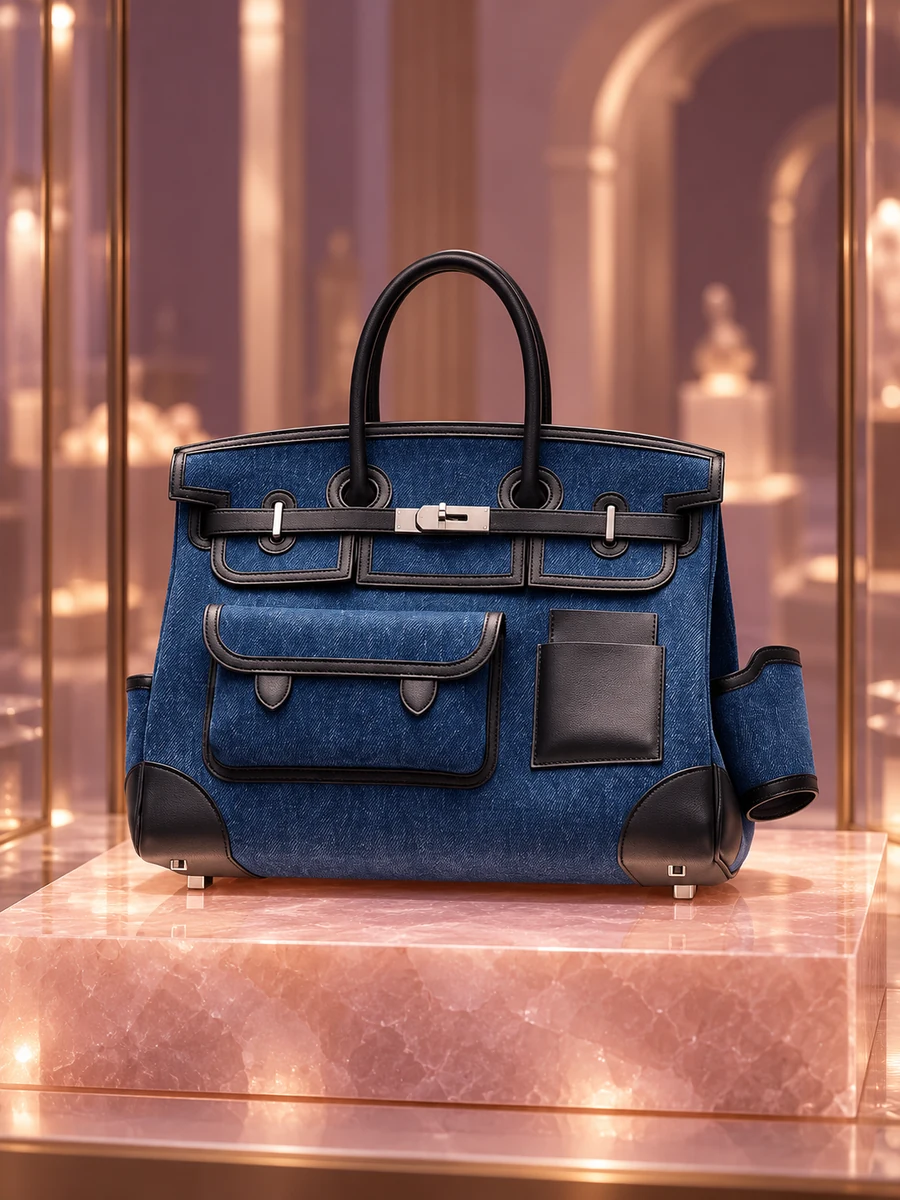 AI-styled editorial scene featuring Hermès Birkin 35 Bag; not an official brand campaign.