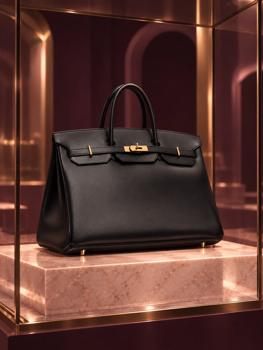 AI-styled editorial scene featuring Hermès Birkin 40 Bag; not an official brand campaign.